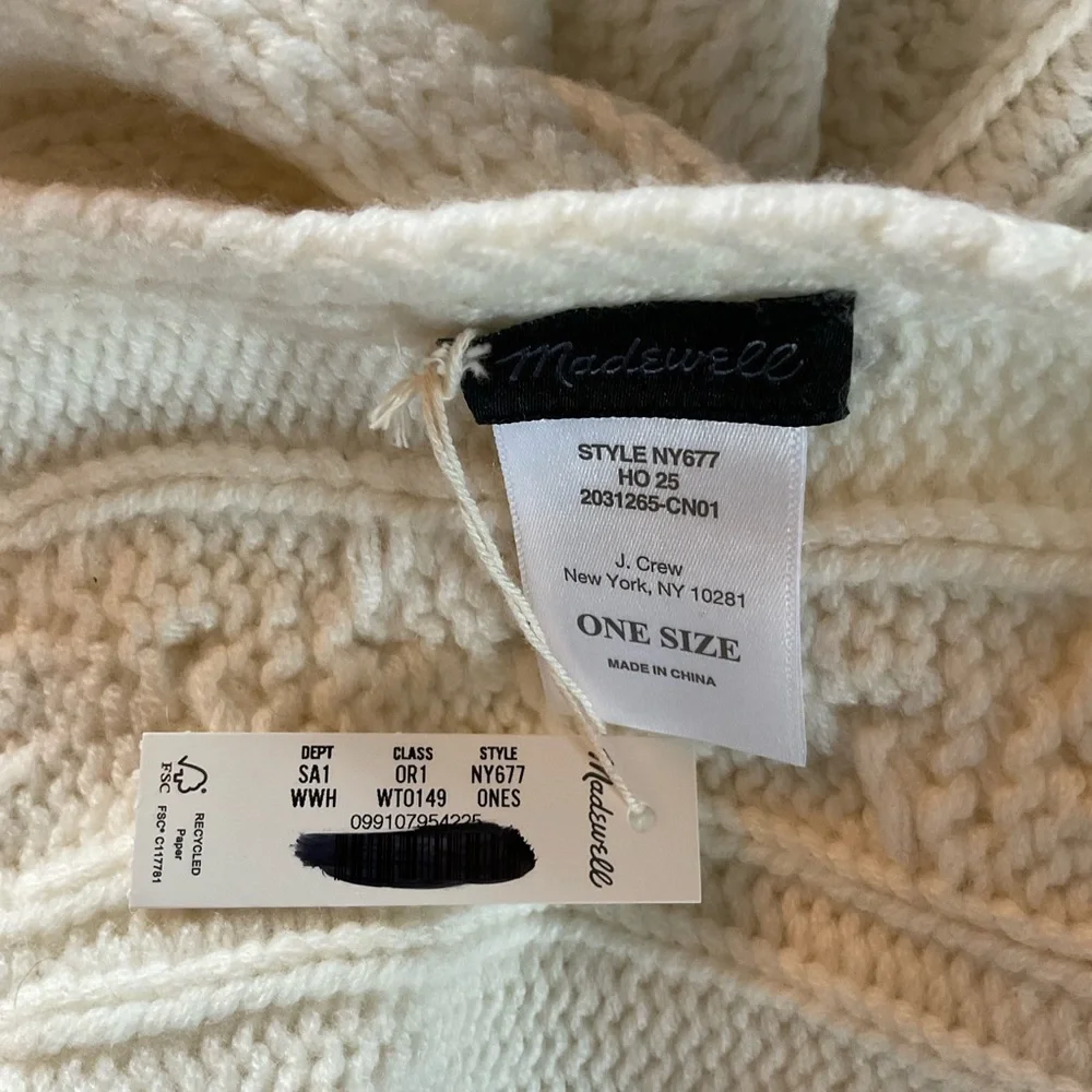 Madewell Chunky Cable-Stitch Scarf Winter White Ivory Knit‎ Wool Cashmere NWT